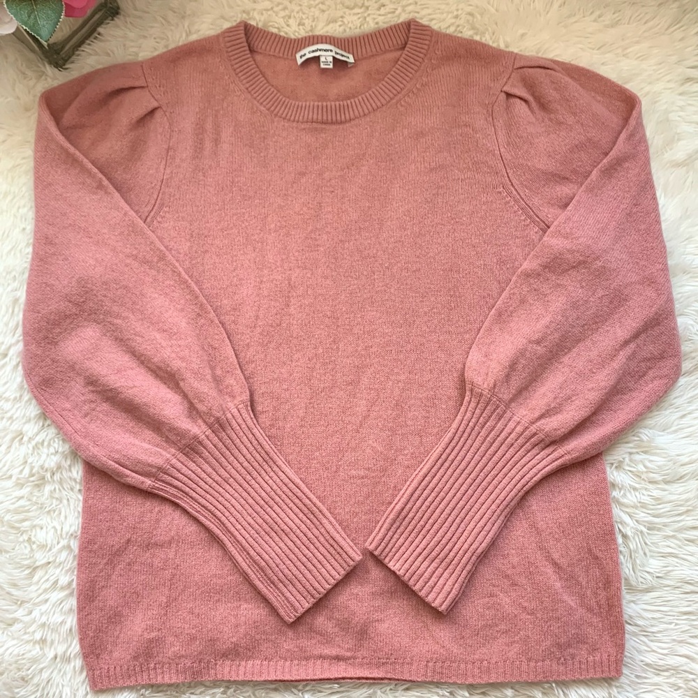 The Cashmere Project Puff Sleeve 100% Cashmere Crew Neck Sweater in Dusty Pink